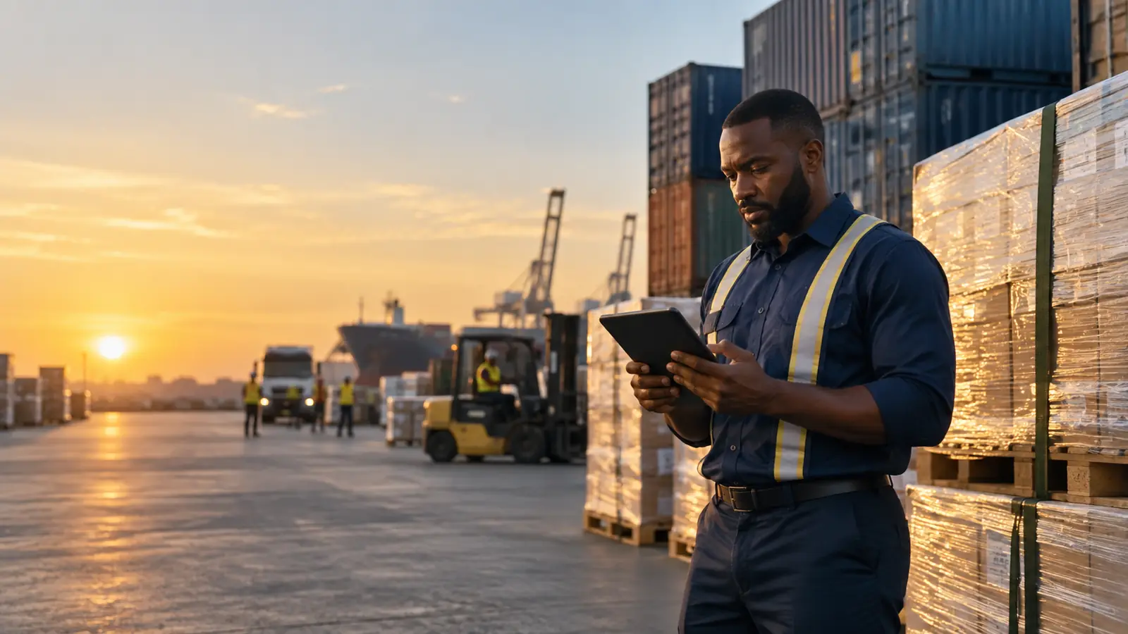 Link-Edge logistics professional reviewing a shipment